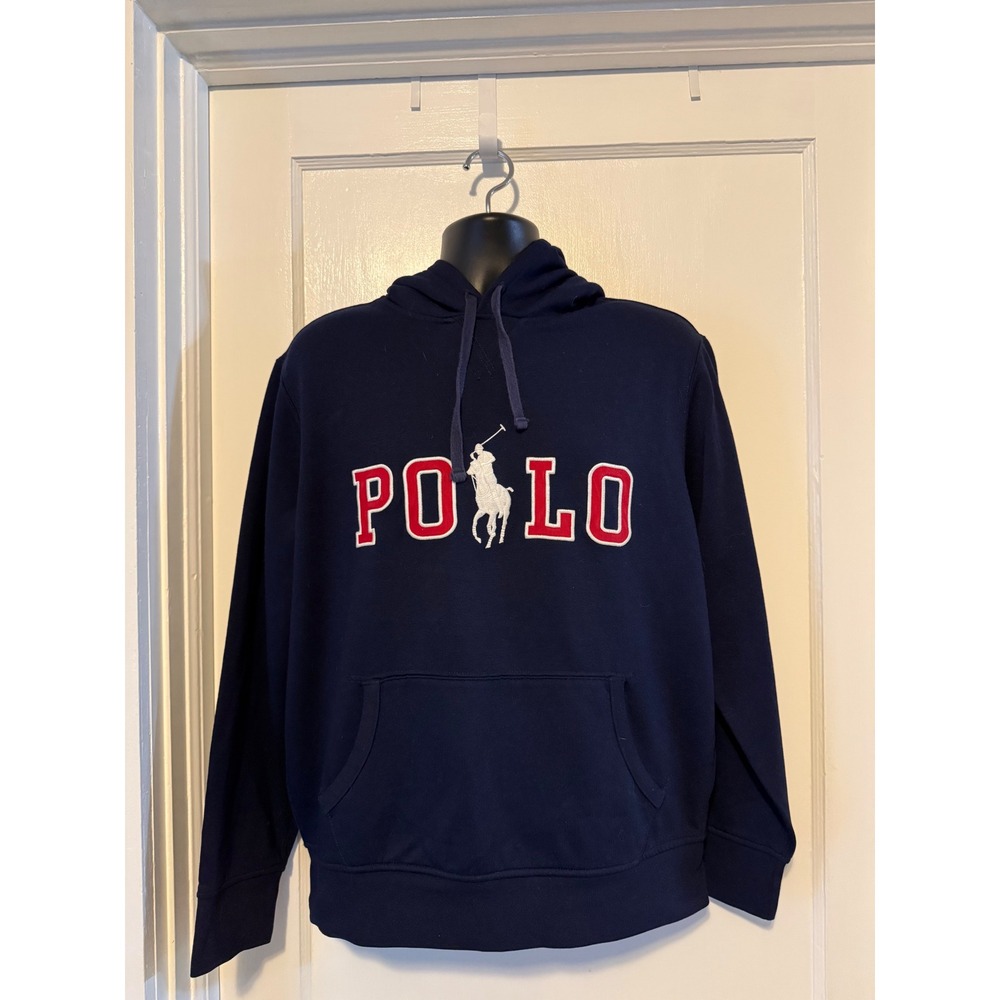Polo Ralph Lauren Hoodie Mens Large Navy Blue Good Big Pony Logo Fleece
